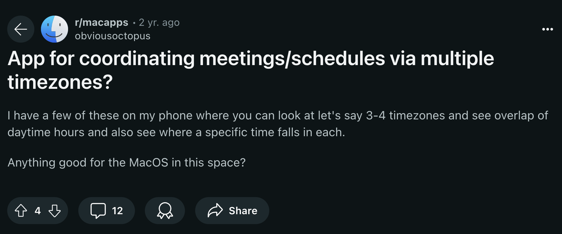 Apps for coordinating meeting schedules via multiple timezones reddit